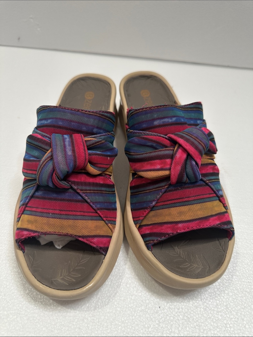 Bzees Multicolor Knotted Stripe Slide Sandalsr size 8.5